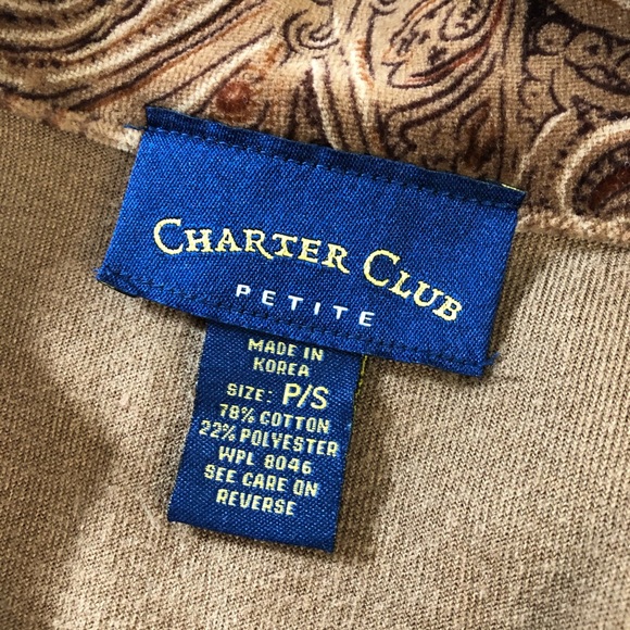 Charter Club brown paisley button up top petite PS - Picture 5 of 8